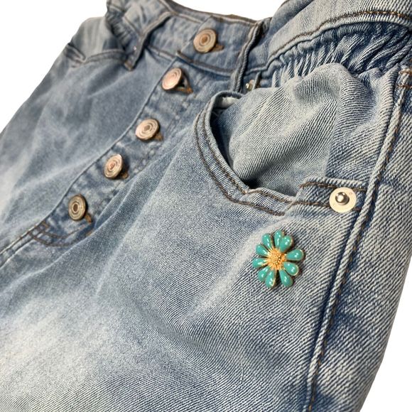 Nobo Jeans Patchwork Boho Distressed Flower Teal Pink Button Fly Junior 11 - Picture 8 of 13